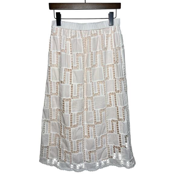 ba&sh Jupe Anira Cutout Skirt Women's Medium A-Line Midi Quiet Luxury Cotton - Picture 1 of 8
